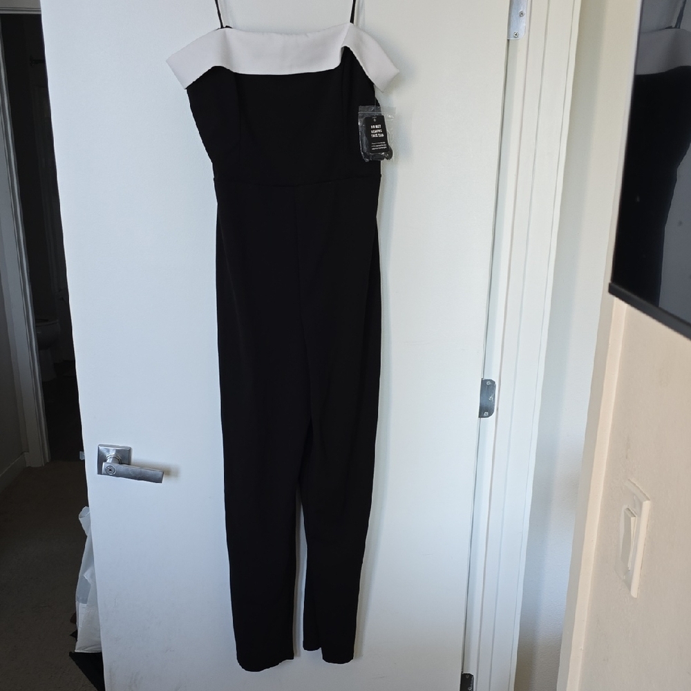 Express Black and White Strapless Jumpsuit